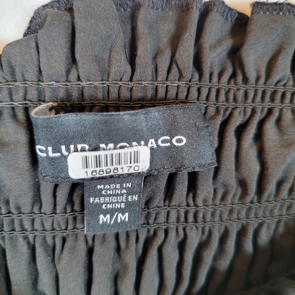Club Monaco Womens Peasant Midi Dress Smocked Pockets Size Medium Black - Picture 7 of 11
